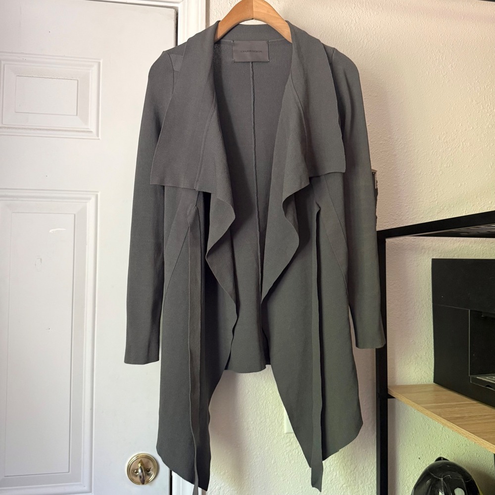 SCANLAN THEODORE grey long sleeve draped cardigan sweater